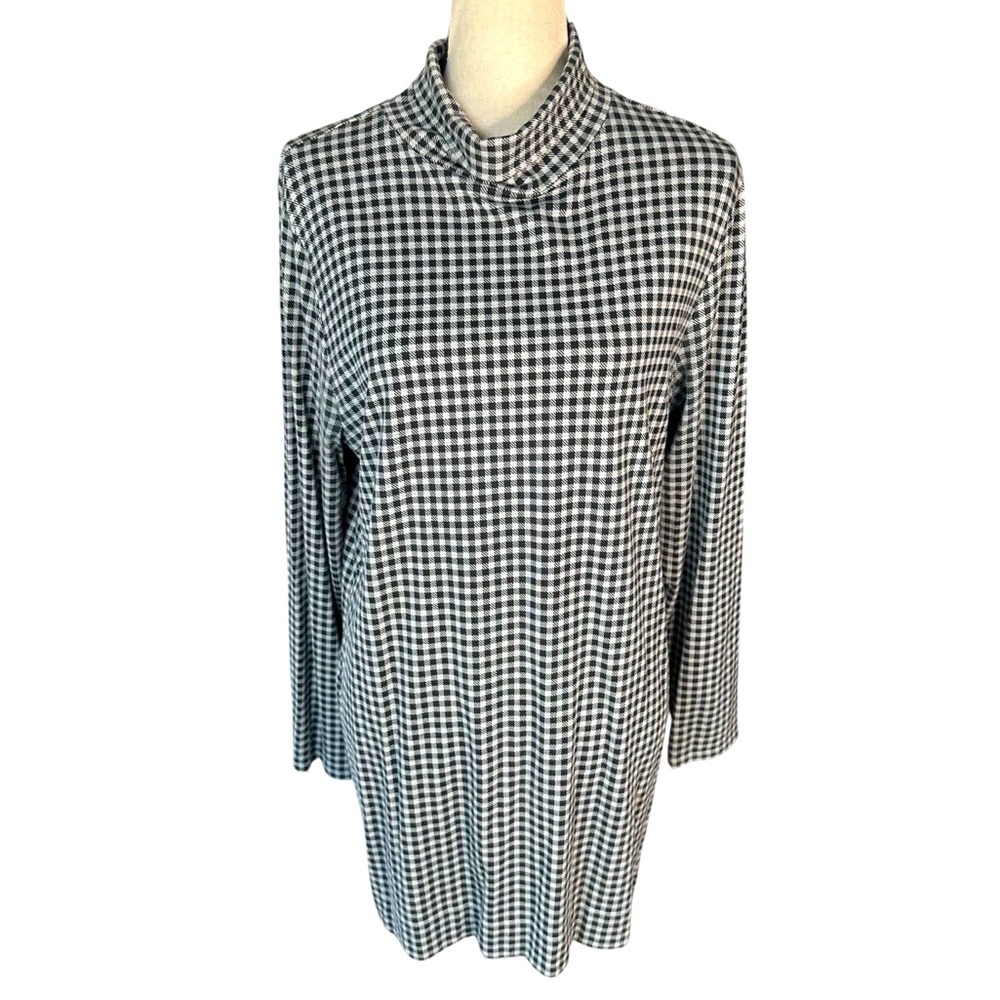 Closeout J. JILL Luxe Supima Cotton Turtleneck Black & Light Gray Check Tunic